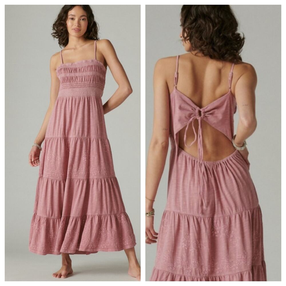 Lucky Brand Maxi Dress Boho Beach Embroidery - Dusty Mauve Cotton  size XL NWT